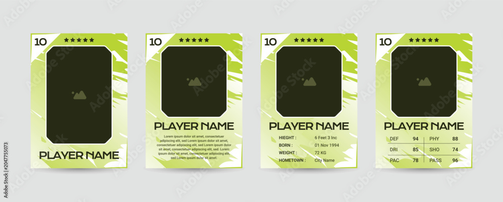 Naklejka premium Set of player trading card template, Photo frame and border collection for soccer, hockey, volleyball, and basketball players, sports flyer layout design, Template eps 10.