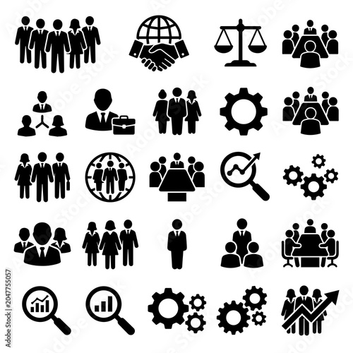 Bild auf Leinwand Business And Legal Icons Set Black Silhouette On White Background