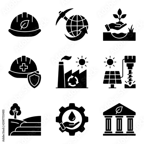 Obraz na plátně Environmental Protection Icons Black Silhouettes On White Background