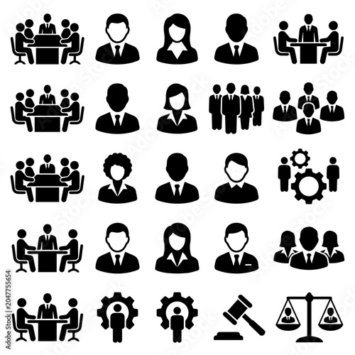Cuadro en lienzo Business Icons Collection Silhouette Style On White Background