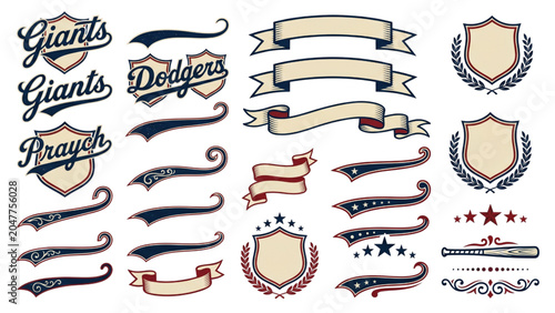 Heritage Baseball Wordmark Vector Collection Featuring Hand-Lettered Scripts, Ribbon Tail Extensions, Athletic Underlines and Vintage Sports Embellishments