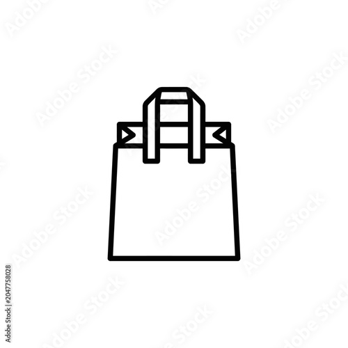 Black line art icon of a shopping bag.
