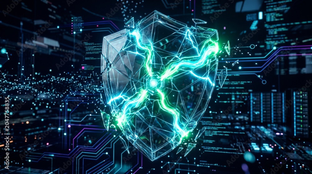 Obraz premium Abstract digital fractal realm with glowing waves, symmetric grids, and flowing data patterns in a futuristic cyberspace backdrop