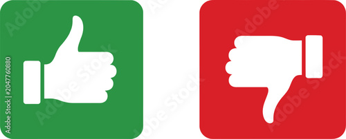 Fotografie Thumbs up and thumbs down icons with green and red squares for like and dislike