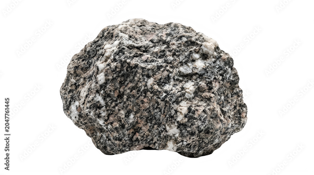 Obraz premium Rough granite stone, speckled rock, textured boulder, natural mineral isolated on Transparent Background