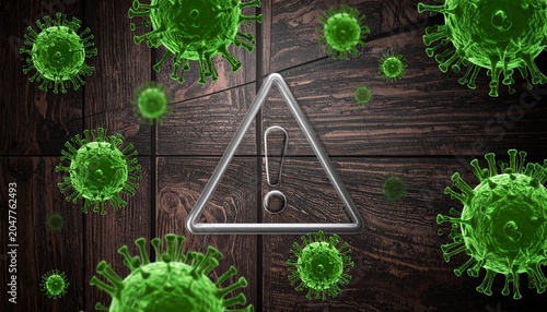 Green virus-like particles on dark background