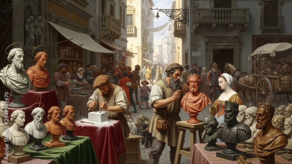 Obraz premium local commerce in the center of a medieval city