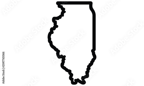 Simple black outline of Illinois state map on white background for geographic reference