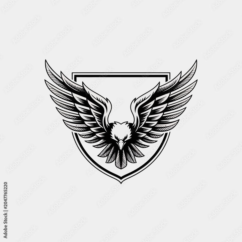 Fototapeta premium Black and white eagle logo design.