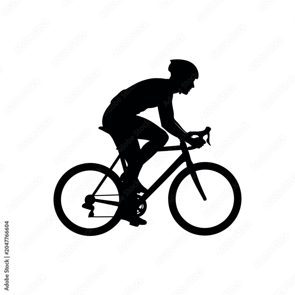 Naklejka premium Cyclist Riding Road Bike Silhouette Vector Illustration