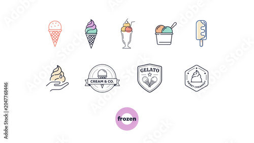 Set of sixteen colorful minimalist food and lifestyle icons Vector
