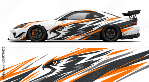 Schilderij op canvas Racing Car with Orange Black Decals.