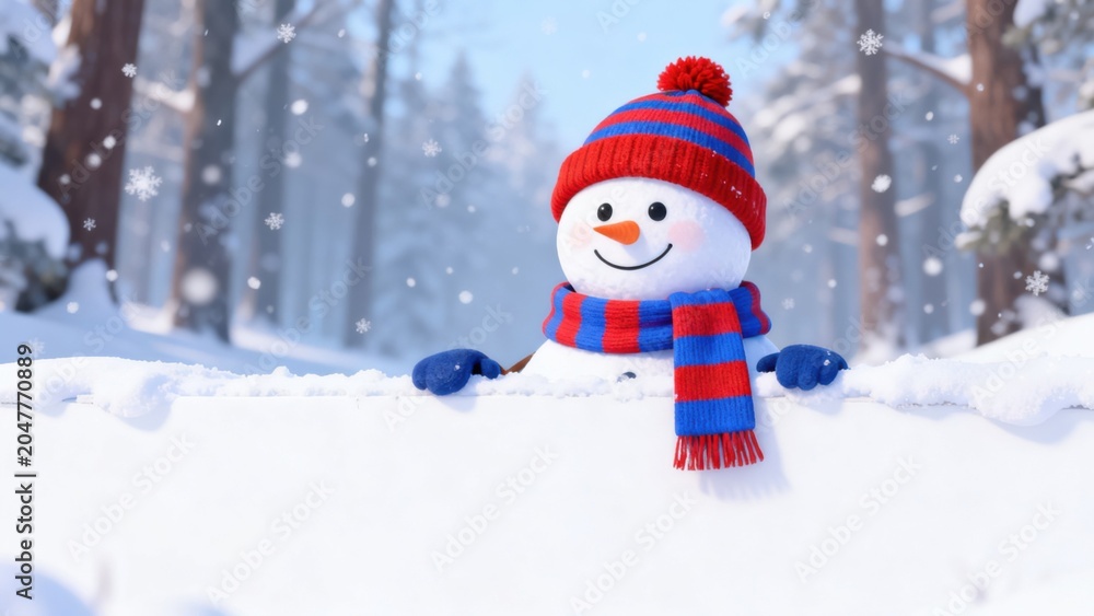 Obraz premium Snowman in winter forest