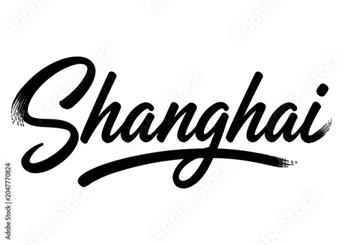 Photography Shanghai city name. Vector city name brush on a white background