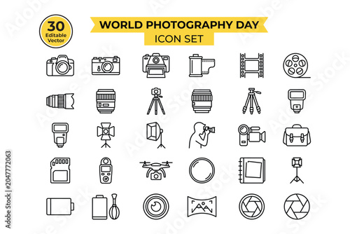 Slika na platnu World photography day icon set vector illustration for digital media