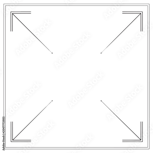 Dynamic diagonal corner arrows pointing outward with double line frame border for focus and attention vector design. Vector Illustration