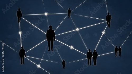 Business Network, Team Connections, Professional Relationships, Collaboration Diagram, Corporate Network Concept.