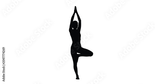 woman in tree pose yoga silhouette on transparent background