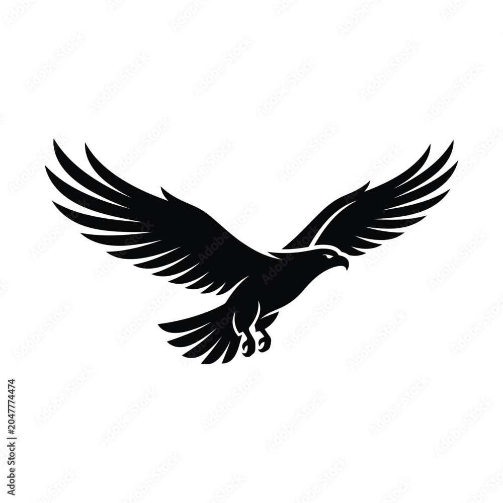 Fototapeta premium Flying Eagle Silhouette Majestic Hawk in Flight Vector Illustration
