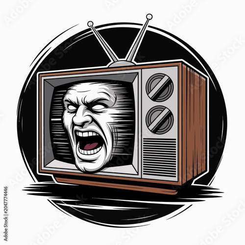 Schilderij op canvas Angry face on old television screen.