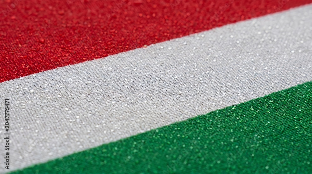 Fototapeta premium Hungarian flag colors with red white and green stripes closeup