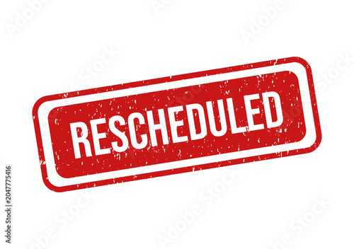 Red rescheduled rubber stamp with bold text