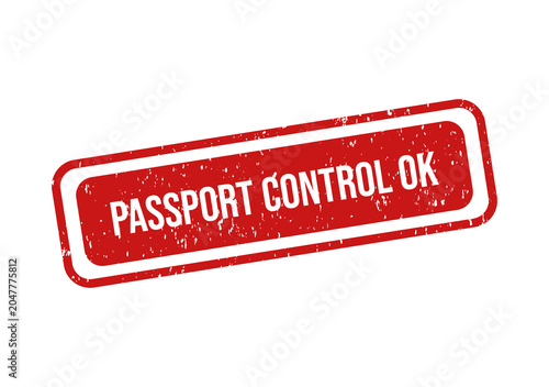 Red rubber passport control approval stamp with white text