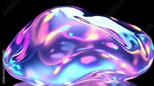 Colorful abstract blob with vibrant hues and glowing lights creating an artistic fluid shape against a dark background