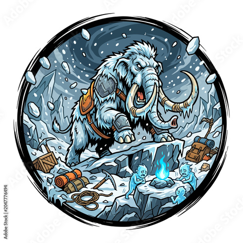 Foto Mammoth in snowy landscape standing.
