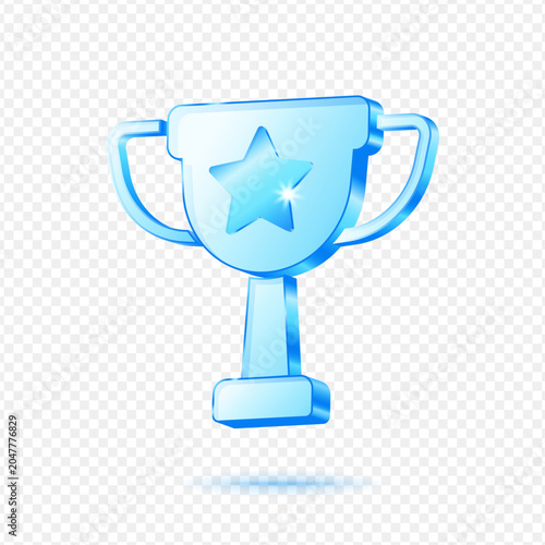 Trophy Winner Achievement, 3D Blue Glossy Award Icon