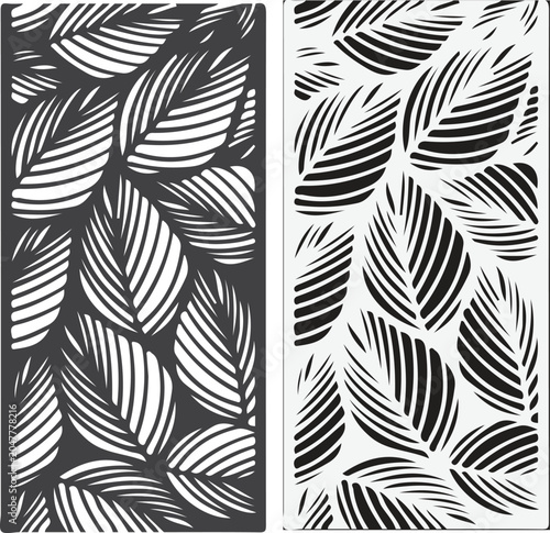 Black and white decorative leaf pattern panels