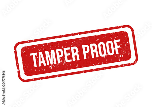 Foto Red tamper proof security stamp with bold white text