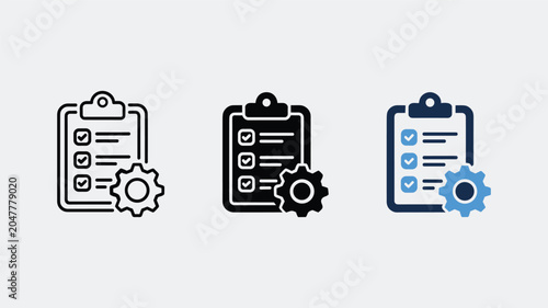 фотографія Set of project management checklist icons with gear symbol.