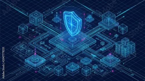 Digital shield protecting network data and information security.