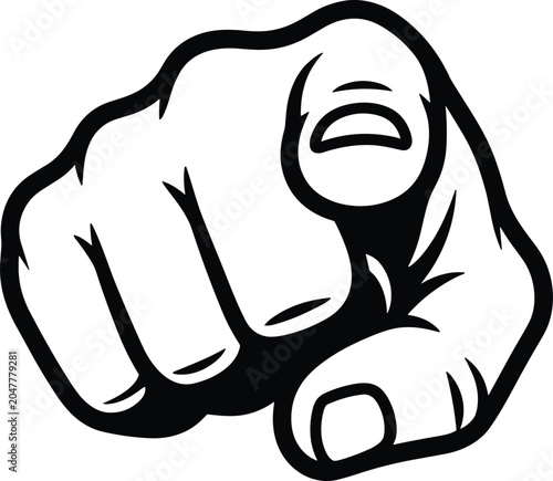 Fényképezés Black and white hand pointing directly at you vector illustration, retro comic s