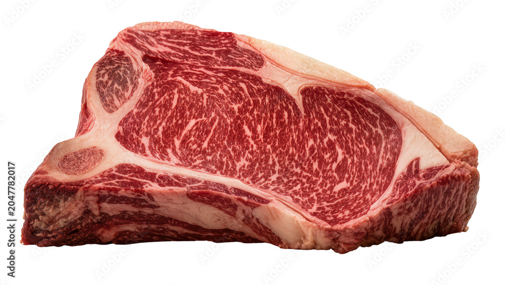 Φωτογραφία Thick marbled raw beef steak with bone, isolated on transparent background