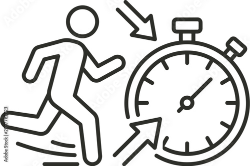 Konstfotografi Running figure sprinting towards stopwatch timer for speed and performance measu