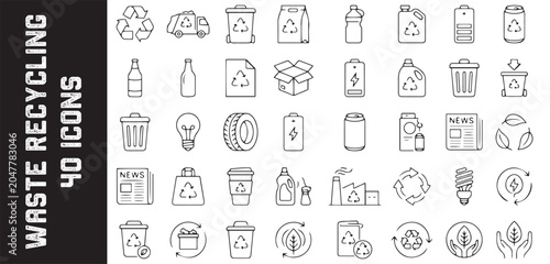 Photos Set of 40 waste management and eco friendly recycling outline icons