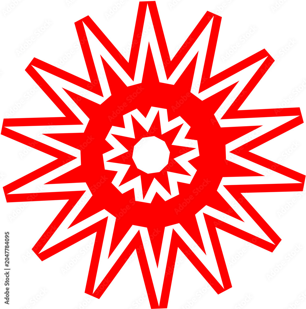 Fototapeta premium Red Geometric Starburst Mandala Vector Ornament
