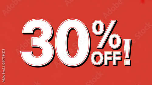 Red Promotional Banner with 3D 30% OFF Text for Marketing Campaigns