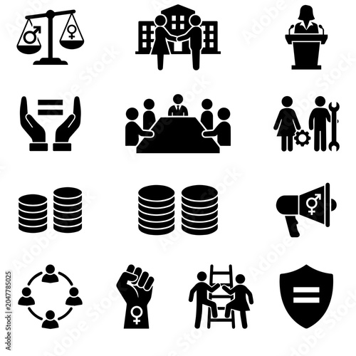 Obraz na płótnie Equality And Justice Icons Flat Silhouette Set On White Background