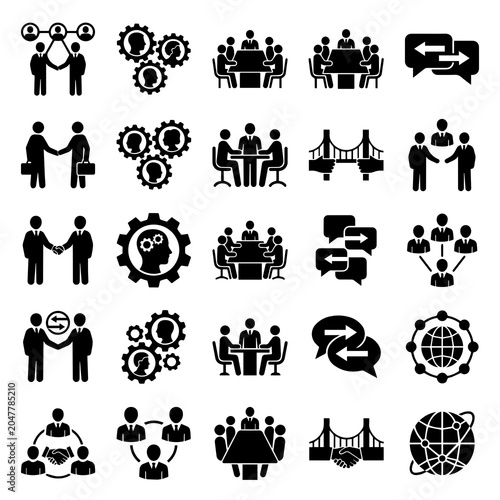 Foto Business Collaboration Icons Flat Silhouette Set On White Background