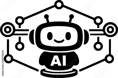 AI Robot Network Automation Circuit Icon Vector