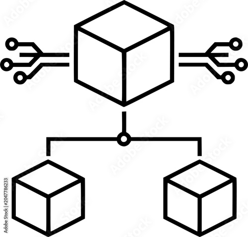 Blockchain Cube Data Distribution Line Icon Vector