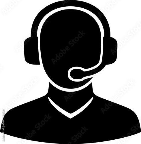 Customer Support Agent Headset Silhouette Icon Vector