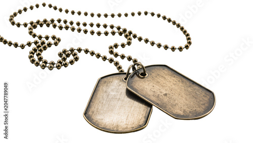 Fotografía Two tarnished metal dog tags with beaded chain, isolated on transparent backgrou