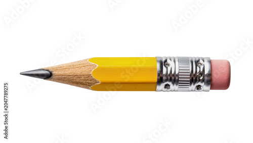 Foto Yellow hexagonal pencil with graphite tip and pink eraser, isolated on transpare