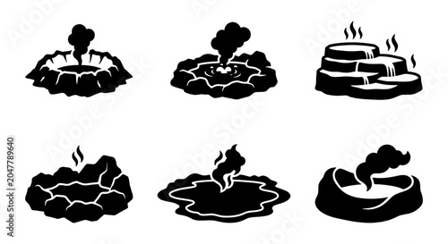 Bild auf Leinwand Hot Spring Icons, Geyser Set, Volcanic Vent Graphics, Natural Spa Elements, Stea
