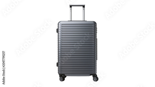 Cuadro en lienzo Modern silver ribbed suitcase with telescopic handle, isolated on transparent ba
