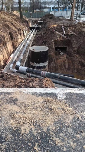 Underground Pipe Repair Trench With Manhole — Infrastructure Background